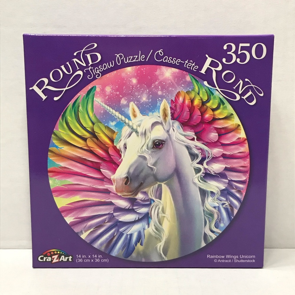 🌸$4🌸 Rainbow Wings Unicorn round jigsaw puzzle 14” x 14” 350 pieces